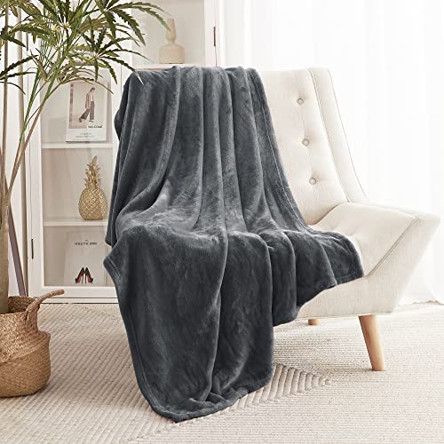 RYB HOME Grey Throw Blanket Soft Flannel Fleece Blankets Lightweight Thermal Fuzzy Bed Blanket for Couch Bed Sofa Travel Camping, School Essentials for Dorm, Grey, 50x60 inches - 50" x 60" - Flannel Blanket - Grey