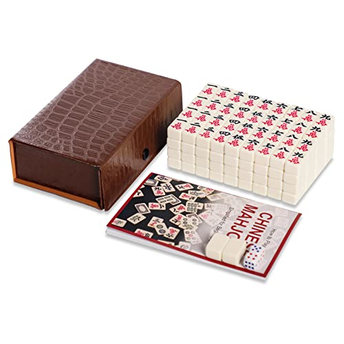 GUSTARIA Travel Mini Mahjong Set, Chinese Mahjong Game Set with 146 Ivory Tiles (0.9’’), A Brown Carrying Case, Portable & Lightweight for Travel Family Leisure Time(Mah Jongg, Mah-Jongg, Majiang) - Mahjong With Ivory Tiles