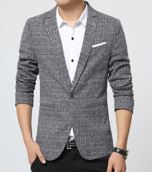 Mens Classic Houndstooth Blazer - Gray / L