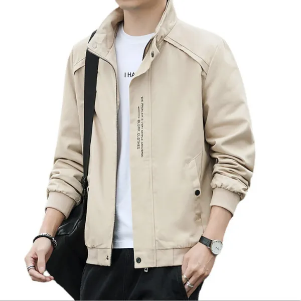 Mens High Collar Short Jacket - Beige / L