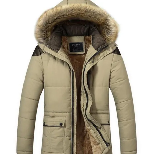 Mens Winter Hooded Coat in Beige - Beige / L