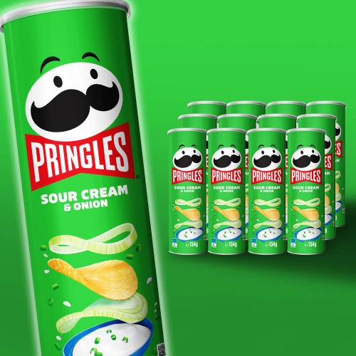 Pringles Sour Cream and Onion Stacked Potato Chips, 12 Pack (12 x 134g)