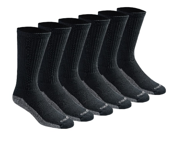 Dickies Men's Dri-tech Moisture Control Crew Socks Multipack, Black (6 Pairs), 12-15