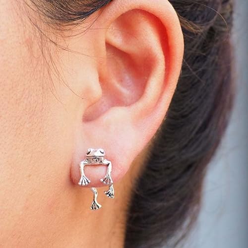 Silver Frog Earrings for Women Vintage Frog Shaped Stud Earrings Cute Animal Earrings for Teens Girls Frog Jewelry