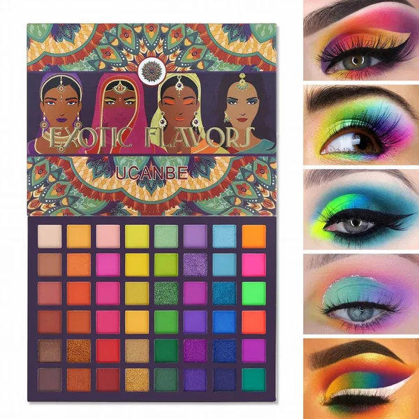 UCANBE EXOTIC FLAVORS Neon Eyeshadow Makeup Palette - 48 Colorful High Pigmented - Rainbow Matte Shimmer Glitter Eye Shadow Make Up Pallet Gift Set