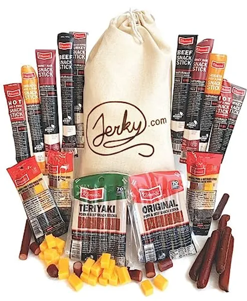 Jerky Gift Basket for Men - 26pc Jerky Variety Pack of Beef, Pork, Turkey, & Ham Snack Sticks - High Protein Healthy Snack - Unique Gift for Men
