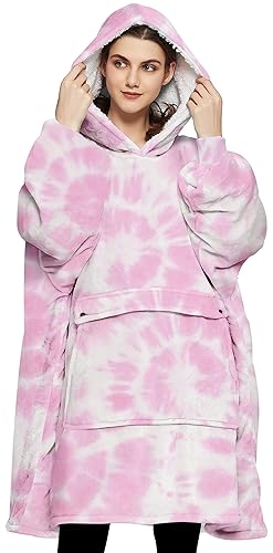KFUBUO Wearable Blanket Hoodie for Adult Sherpa All Patterns Oversized Hoodie Sweatshirt Blanket with Pockets Birthday Gifts for Women Tie Dye - Pink Tie Dye - Adult