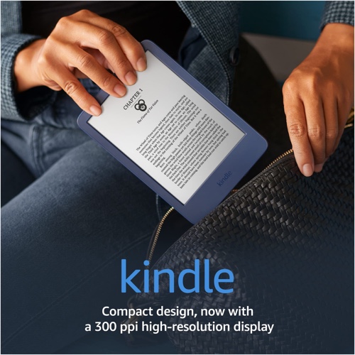 All-new Kindle (2022 release) – The lightest and most compact Kindle, now with a 6” 300 ppi high-resolution display, and 2x the storage - Denim - Denim Without Kindle Unlimited Lockscreen Ad-Supported