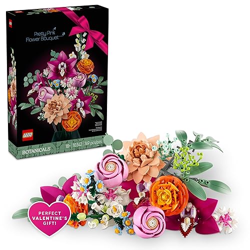 LEGO Botanicals Pretty Pink Flower Bouquet Building Sets for Adults - Artificial Flowers for Home Decor, Centerpieces for Tables - Gift for Valentines Day for Her & Him - 10342