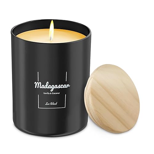 Premium Vanilla & Coconut Scented Candles (Madagascar), Natural Soy Candles Gifts for Women & Men, Hand Poured, Long Lasting Aromatherapy Essential Oil Candle, 8 Oz with 45 Hour Burn Time - Vanilla & Coconut