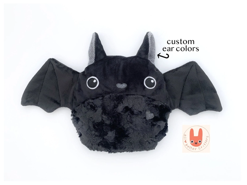 CUTE BAT Heatable Weighted Plush Animal | Custom Ears | Removable Cover | Large 3–5 LB Hug Pillow | Best Friend Comfort Gift | Made to Order