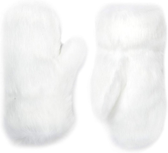 Futrzane Faux Fur Winter Gloves for Women - Rabbit Fur Lined Natural Mittens - White