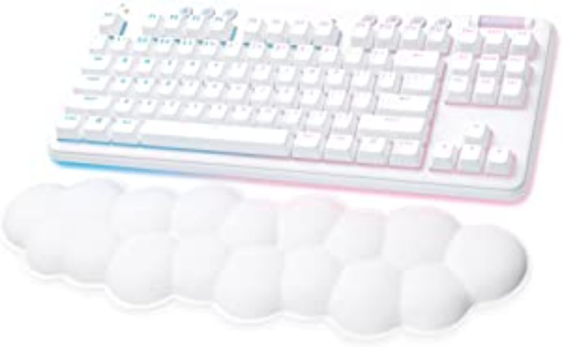 Logitech G715 Wireless Mechanical Gaming Keyboard with LIGHTSYNC RGB, LIGHTSPEED, Linear Switches (GX Red), and Keyboard Palm Rest, PC/Mac Compatible - White Mist - Wireless Standalone Linear