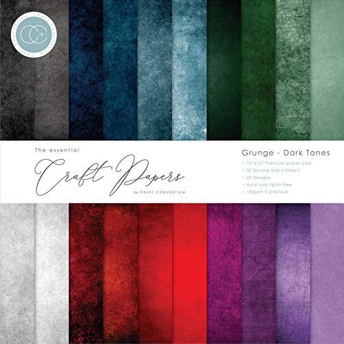 Craft Consortium Double-Sided Paper Pad 12"X12" 30/Pkg-Grunge-Dark Tones, 20 Designs, Multi - 30 Count (Pack of 1) - Multi