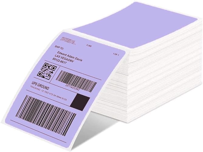 Phomemo 4x6 Thermal Labels for Shipping Label Printer - 500PCS Purple Mailing Labels - 4x6 Direct Thermal Labels Fanfold Compatible with Rollo,MUNBYN,iDPRT,JADENS,POLONO - Water/Oilproof - NO BPA/BPS - Purple-500 - Fanfold