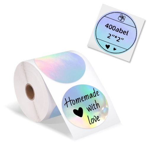 Memoking 2” Circle Thermal Label, Self-Adhesive Round Sticker Label, Circular Direct Thermal Printer Label for Logo Design, Name/Price Tag, Thanks Card,Address, QR Code, 400 Labels/Roll, Laser Color - Laser - 2"X2" (400PCS)