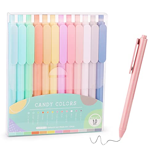 WY WENYUAN 12-Pcs Ballpoint Pens, Comfortable Writing Pens, Pastel Retractable Pretty Journaling Pens, Black Ink Medium Point 1.0 mm Gift Pens, Cute Pens Office Supplies for Women - 12 pack colorful pens new - Retractable
