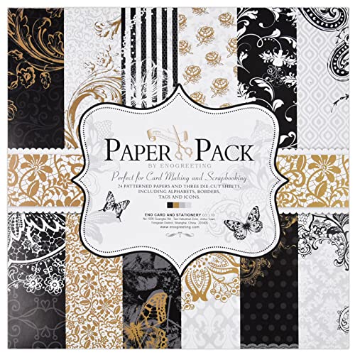 12”x12”Vintage Scrapbook Paper Pad - 27 Sheets Gold Foil Black Butterfly Origami Decoupage Patterned Kit Supplies for Art Journaling Wrapping Card Making Crafting Gift Photo Album - Black Gold Butterfly