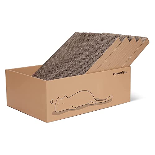FUKUMARU Cat Scratcher, 5 PCS Ex-Large Cat Scratching Boards, Cat Scratching Box, 5 in 1 Large Cardboard Cat Scratcher for Large Medium and Small Cats, Lazy Cat - 5 PCS Cat Scratcher Box