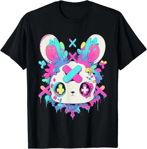 Black Horror Kawaii Bunny T-Shirt - black 