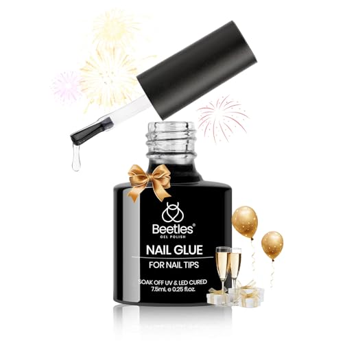 Beetles 5 in 1 Nail Glue Gel for Nail Tips and Clear Acrylic Nails Long Lasting, Curing Needed UV Extension Glue for Clear False Nail Tips and Clear Press on Nails, Nail Repair Treatment New Year - 1-Nail Glue for Tips
