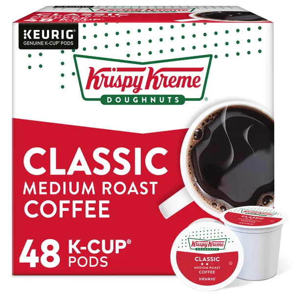 Krispy Kreme Classic, Single-Serve Keurig K-Cup Pods, Medium Roast Coffee, 0.33 Ounce (Pack of 48) - Classic 0.33 Ounce (Pack of 48)