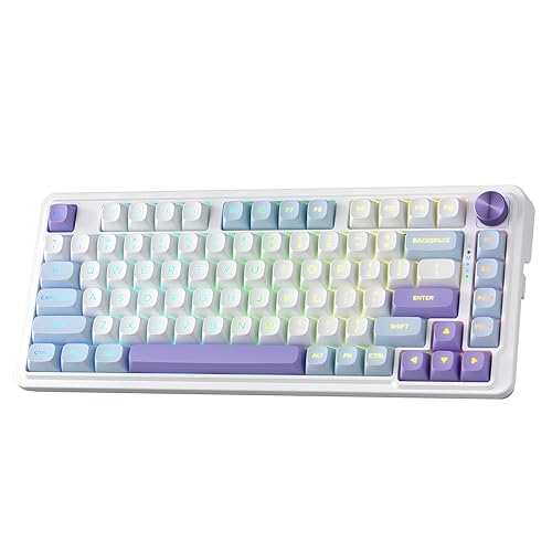 Redragon K673 MAX 75% Wireless Gasket RGB Gaming Keyboard, 3-Modes 81 Keys PBT Compact Mechanical Keyboard w/Hot-Swap Socket, Dedicated Knob Control & 5-Layer Noise Dampening, Custom Linear Switch - Moonrise Violet - Custom Switch Linear