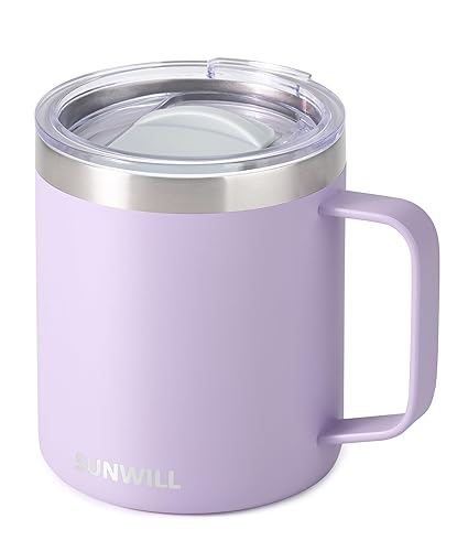 SUNWILL Travel Coffee Mug with Handle, Insulated Coffee Mug with Lid, 14oz Stainless Steel Cup for Home, Office, Camping, Powder Coated Orchid - Powder Coated Orchid - 1 Count (Pack of 1)