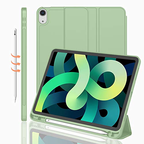 iMieet New iPad Air 5th Generation Case 2022/iPad Air 4th Generation Case 2020 10.9 Inch with Pencil Holder [Support Touch ID and iPad 2nd Pencil Charging], Trifold Stand Smart Case (Matcha Green) - Matcha Green