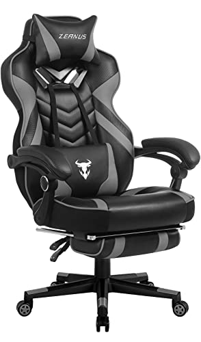 Zeanus Gaming Chair for Adults Computer Gaming Chair with Footrest Reclining Gamer Chair with Massage Swivel Office Chair Big and Tall Gaming Chair for Heavy People Game Chair with Leg Rest Gray - Gray/Black