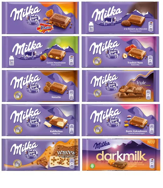 Milka Chocolate Assortment Variety Pack of 10 Full Size Bars - Randomly Selected No Duplicates - 