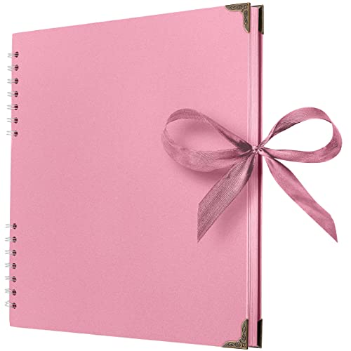 Bstorify Square Scrapbook Photo Albums 80 Pages (11 x 11 Inch) Pink Thick Paper, Hardcover, Ribbon Closure - Ideal for Your Scrapbooking Albums, Art & Craft Projects (Pink, 11 x 11 Inch) - 11 x 11 Inch - Pink