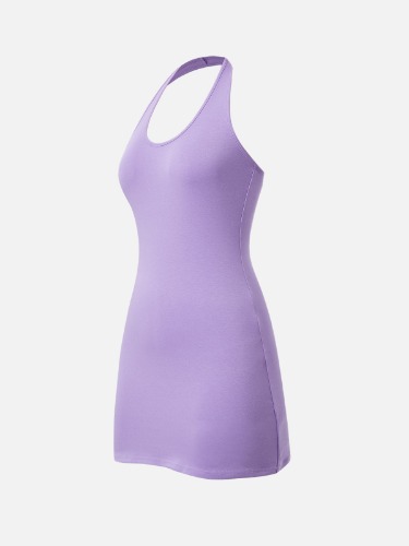 Solid Halter Mini Dress - Purple / XL