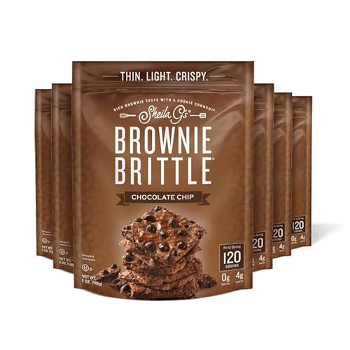Sheila G's Brownie Brittle – Original Chocolate Chip Thin and Crispy Sweet Snacks (Pack of 6, 5 oz), Rich Gourmet Brownie Bites Dessert - Chocolate Chip