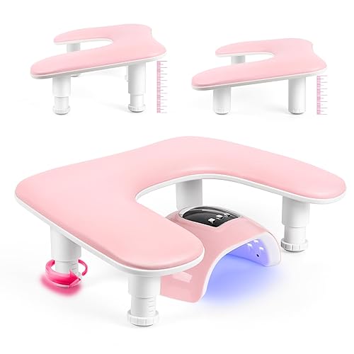 Manicure Arm Rest for Nails Tech: U-shaped Adjustable Nail Armrest - Pink PU Leather Hand Stand Rest for Manicurists - Pink