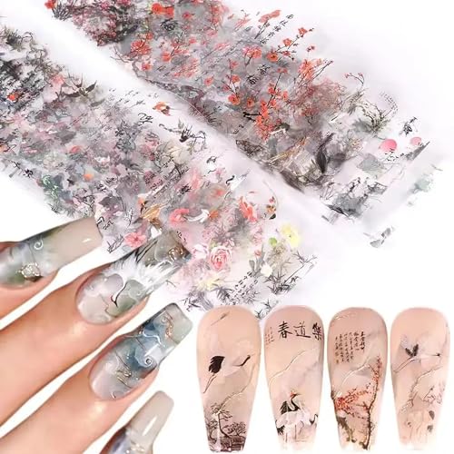 MOLILON Wash Painting Nail Foil Plum Blossom Bamboo Nail Design Stickers Decals Holographic Nail Foils Starry Sky Star Transfer Foil Nail Wraps for Nail Art DIY Decoration - 10 Sheets - Style 6