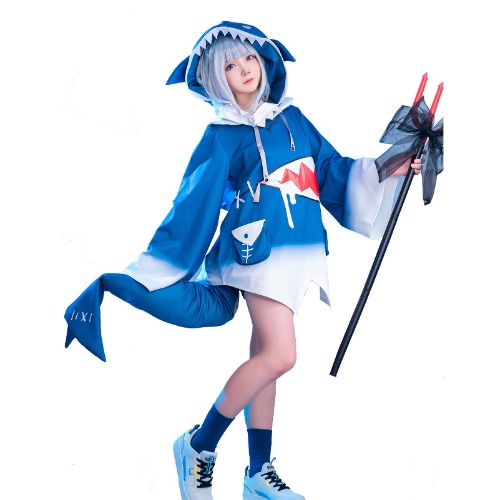 Nuoqi Gawr Gura Cosplay Costume Gawr Gura Shark Hoodie Jacket Outfit with Fish Tail - XX-Large / XXX-Large
