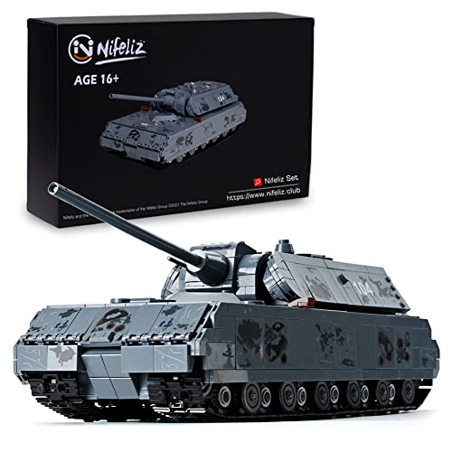 Nifeliz WW2 Military Panzer VIII Maus MOC Building Blocks and Engineering Toy, Adult Collectible Model Tanks Kits to Build, Boy Toys for Christmas and Birthday Gifts, New 2023 (2300 Pieces)
