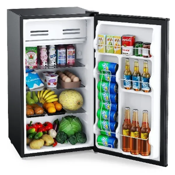 Compact Refrigerator 3.3 Cu Ft Mini Fridge with Freezer, Single Door, Low noise, Removable Glass Shelves, Compact Refrigerator for Bedroom, Office, Garage, Studio, Dorm with 3 Temperature Settings