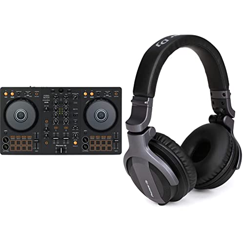 Pioneer DJ DDJ-FLX4 2-deck Rekordbox and Serato DJ Controller - Graphite and Pioneer DJ CUE1 On-Ear DJ Headphone - Black - DJ Controller+ Headphones