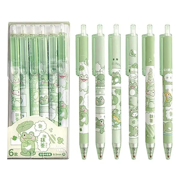 MOZXIRZ 6 Pcs Gel Ink Pens Cartoon Retractable Pens Cute Animal Pen 0.5mm Ballpoint Pen Office School Supplies for Girls (Frog)