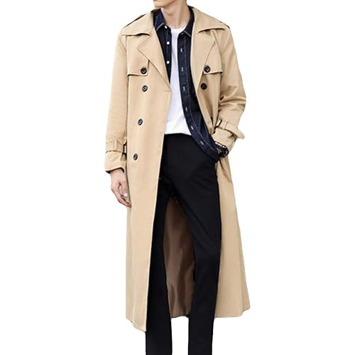 Pantete Man's Double Breasted Trench Coat Oversized Casual windbreaker Lapel Long Jacket Overcoat - Khaki 5X-Large