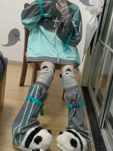 [$14.00]Gray and Mint Green Flared Leg Sleeves