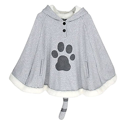 KINOMOTO Game Cat Atsume Hooded Cape Cosplay Costume Gray Cat Cotton Cloak Poncho - #2