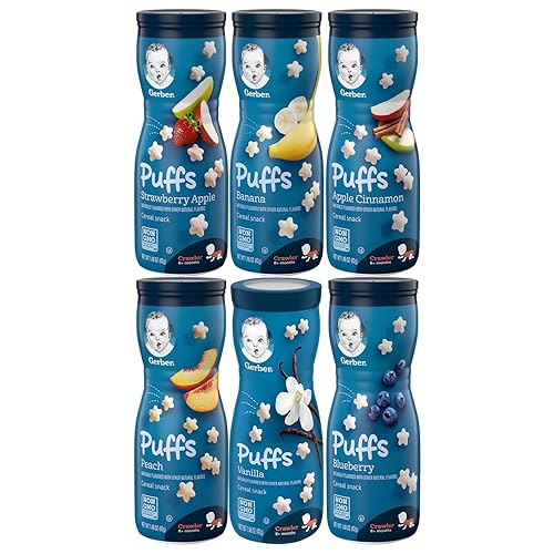 Gerber Puffs, 1 Strawberry Apple, 1 Blueberry, 1 Banana, 1 Vanilla, 1 Peach, 1 Apple Cinnamon, 6 CT (Variety Pack) - 6 Flavor Variety Pack