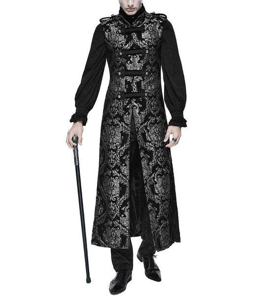 Darkrock Men's Fashion Long Sleeveless Gothic Waistcoat Coat Jacket Black Silver Damask Steampunk - Large - Silver