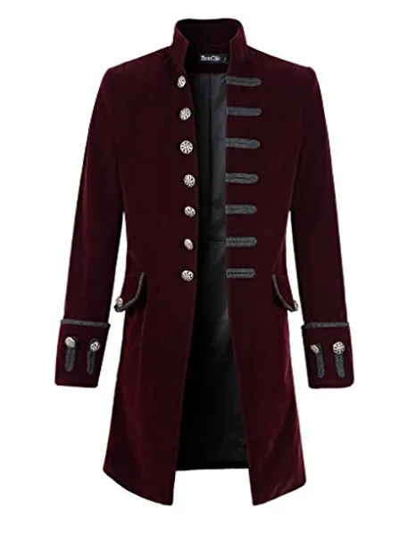 DarcChic Mens Velvet Goth Steampunk Victorian Frock Coat - Large - Black