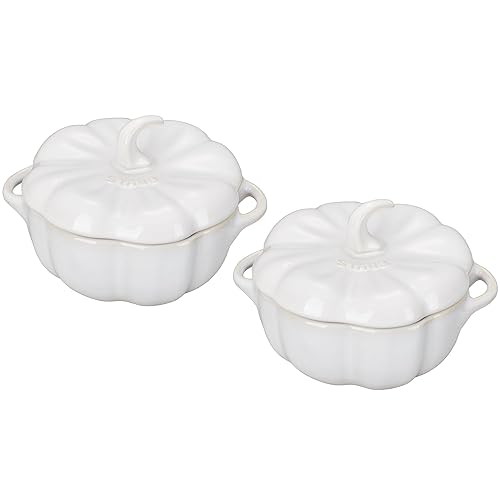 Staub Ceramic 2-pc 24-oz Petite Pumpkin Cocotte Set - Rustic Ivory - 0.75-qt 2-pc set - Rustic Ivory