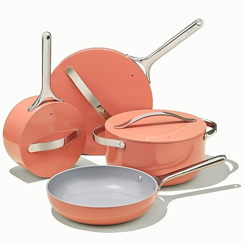 Caraway Nonstick Ceramic Cookware Set (12 Piece) Pots, Pans, Lids and Kitchen Storage - Oven Safe & Compatible with All Stovetops - Perracotta - Perracotta