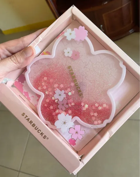Kawaii Sakura Starbucks Coaster Glitter Pink Gift Tea